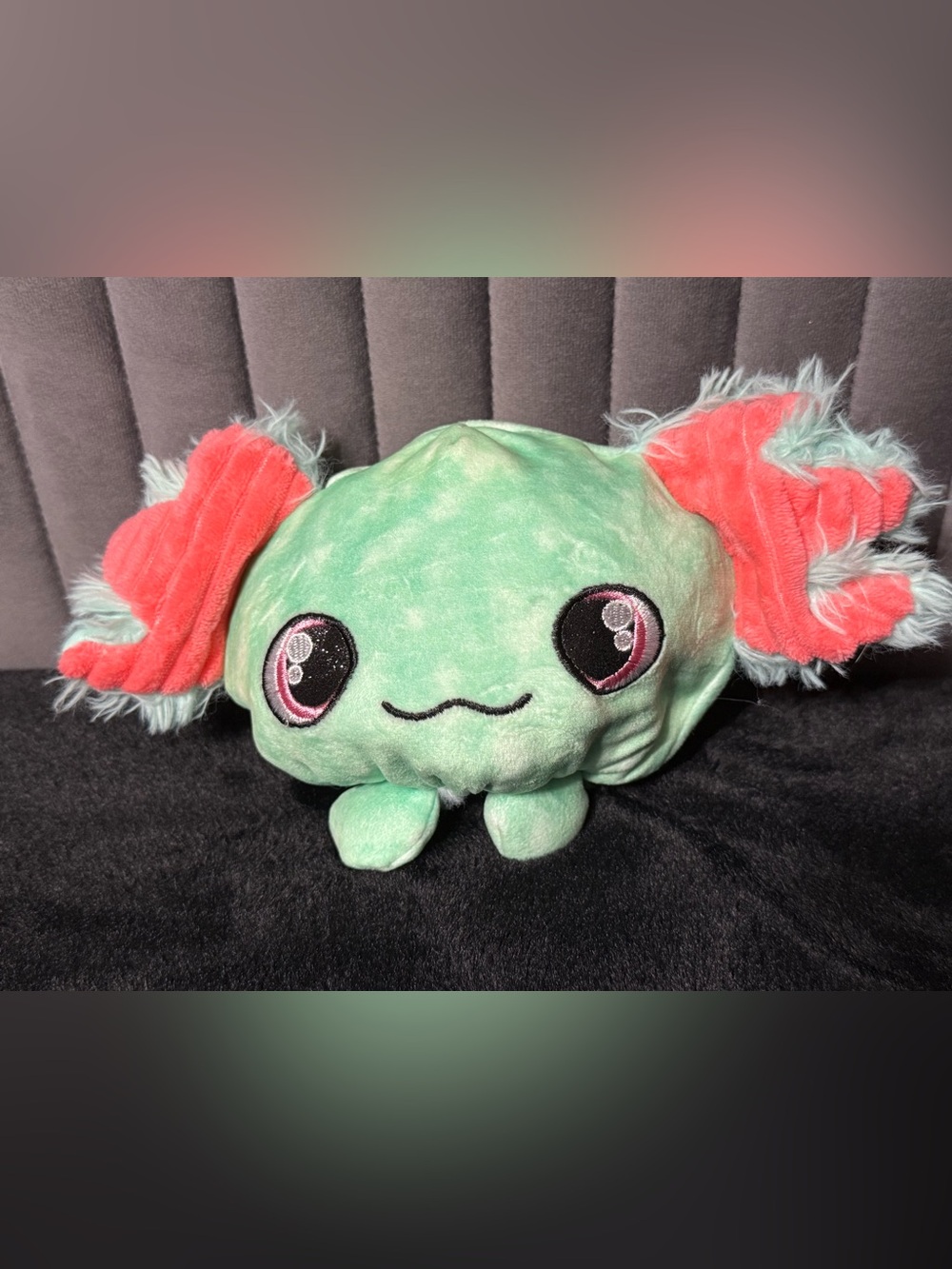 Green & Pink Reversible Axolotl/ Blue Heart Plush Toy